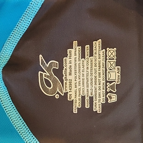 🏆 2/$30 or 3/$36 GK leotard black with teal accents, Adult Medium - Picture 3 of 3